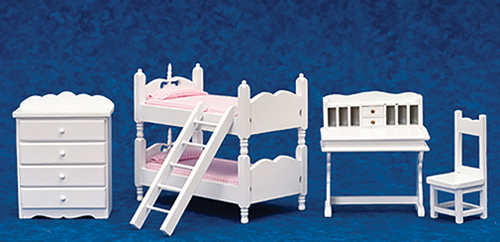 Bunkbed Set, 5 pc., Pink Fabric, White